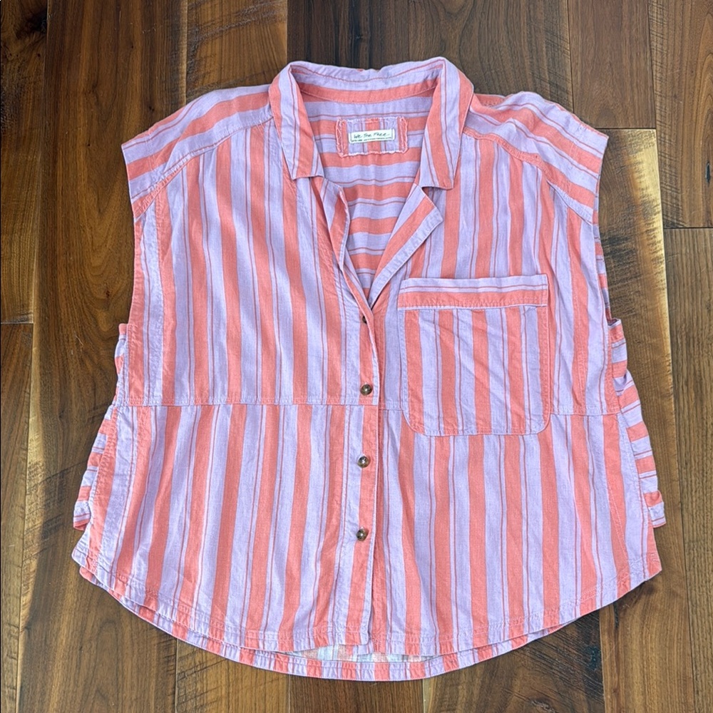 We The Free Orange and Gray Striped Top